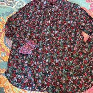 Talbots Men's Red and Green Floral Button Down Shirt